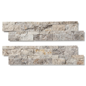 Plaquette de parement premium pierre naturelle travertin gris brut intérieur / extérieur (au m²)
