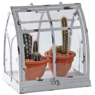 Serre en métal antique blanc et plexiglas