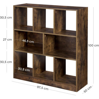 Armoire étagère bibliothèque meuble de rangement 8 casiers bois foncé