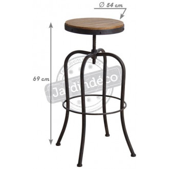 Tabouret haut pivotant en métal et bois