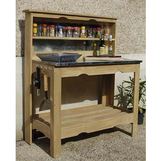 Table à plancha en bois et zinc