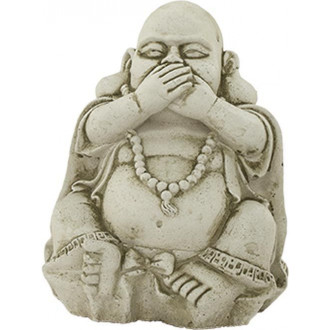 Bouddha assis mains sur la bouche en pierre reconsitutée mains sur la bouche