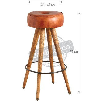 Tabouret en cuir avec pieds bois