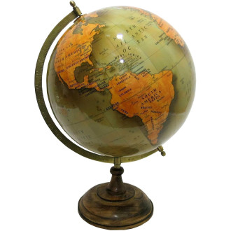 Globe terrestre sur socle en bois