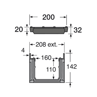 Caniveau 200 connecto can15bf + grille classe b125 - polypropylène noir 1 m