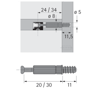 Goujon Twister euro DU 243 HETTICH - Serr. 20 mm - 5/11x24 - 20056
