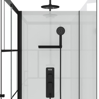 Cabine de douche rectangulaire 110x80x215 cm - fond blanc et profilés noir mat - rubiq Aurlane - CAB240