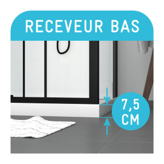 Cabine de douche 110x80x215cm - receveur bas - fonds gris profilés noir mat - foggy low Aurlane - CAB264