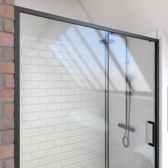 Paroi porte de douche à porte coulissante - 120x200cm - porte coulissante - profile noir mat - verre transparent 6mm - crush 120 Aurlane - FAC280