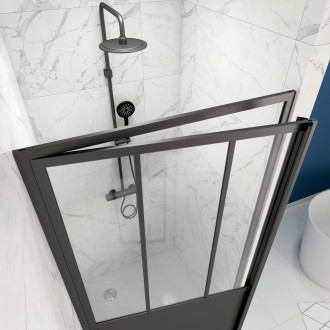 Paroi porte de douche à porte pivotante type atelier - 80x200cm - porte pivotante - profile noir mat - verre transparent 5mm - workshop 80 Aurlane - FAC350