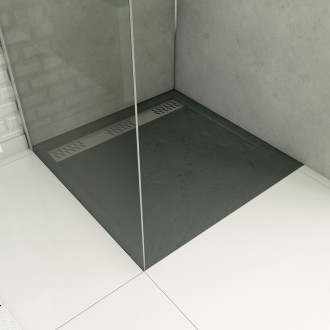 Receveur extra plat a poser - a caniveau - acrylique renforce gris effet pierre - anti-derapant Aurlane - FAC390