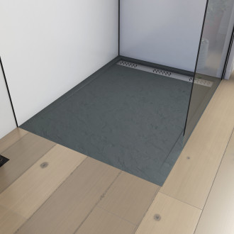 Receveur extra plat a poser 120x80cm caniveau - acrylique renforce gris effet pierre - anti-derapant Aurlane - FAC393