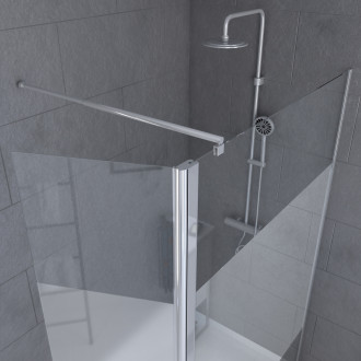 Pack paroi de douche depolie 120cm profile chrome - dim: 120x200cm - freedom 2 depoli 120 + barre de fixation freedom 2 telescopic + volet pivotant dépoli Aurlane - FAC448