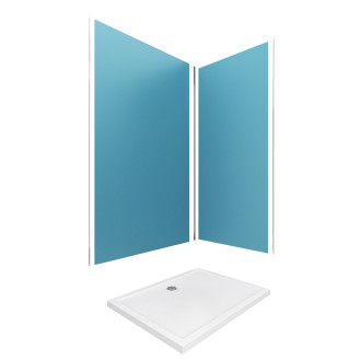 Pack panneaux muraux bleu en aluminium avec profilé d'angle et de finition chrome + receveur a poser - 90 x 120cm - wall'it bleu 90x120 + whiteness ii 120 Aurlane - PACP009