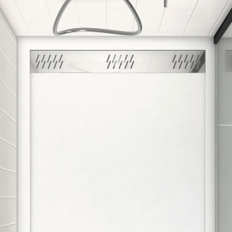 Receveur linéaire en acrylique blanc - 140x80x5cm - grille chromée - Aurlane - FAC724