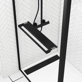 Paroi de douche avec volet pivotant 90+40x200cm - profilé, porte-serviette et étagère noir mat Aurlane - FAC760