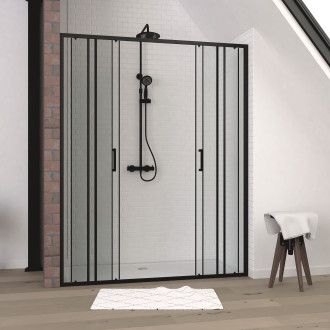 Paroi de douche à double porte coulissante 160x200 cm - verre sérigraphié - profilé noir - crushx Aurlane - FAC796
