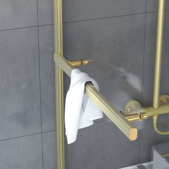 Pare-baignoire pivotant avec porte-serviette 85x150cm - or doré brossé - verre 6mm - tshape goldy Aurlane - FAC800