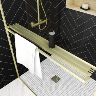 Paroi de douche or doré brossé 120x200cm - porte-serviette et étagère - goldy contouring shelf Aurlane - FAC964