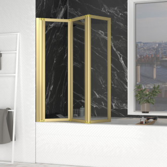 Pare-baignoire pivotant 3 volets or brossé - 125x143 cm - verre trempé 4 mm - zaggy gold Aurlane - FAC968