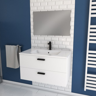 Meuble salle de bain 80 cm monté suspendu h46xl80xp45cm - avec tiroirs, vasque et miroir - box-in 80 - Couleur au choix
