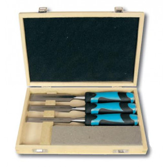 Coffret de 3 ciseaux à bois à manche bi-matière + 1 pierre - 780.500.03