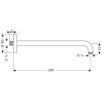 Bras de douche m 1/2" saillie 389 mm nickel brossé