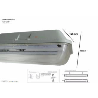 Réglette étanche ip65 double tube t8 120cm (boitier vide)