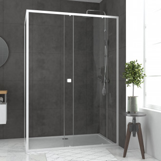Pack porte de douche coulissante blanc 140x185cm + retour 90 verre transparent 5mm - whity slide Aurlane - PACF029