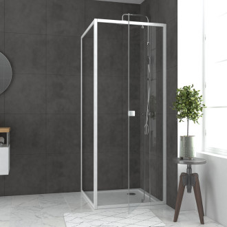Pack porte de douche pivotante blanc extensible 79 à 90cm + paroi de retour 90 + receveur a poser Aurlane - PACF048
