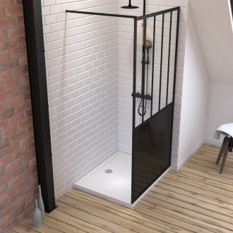 Pack paroi de douche 100x200 cm noir mat - verre trempe 5 mm + receveur a poser rectangle Aurlane - PACF056