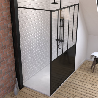 Pack paroi de douche 90x200 cm noir mat + receveur a poser en composite smc 90x140 cm Aurlane - PACF069