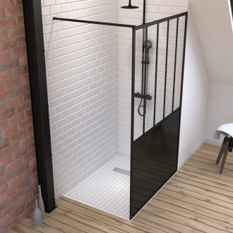 Pack paroi de douche 120x200 cm noir mat + receveur de douche a carreler 80x120cm recoupable Aurlane - PACF074