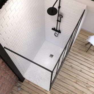 Pack paroi de douche 140x200 cm noir mat + receveur de douche a carreler 140x90 cm recoupable Aurlane - PACF075