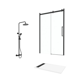 Porte de douche coulissante "industriel" 120x200 + receveur blanc + colonne de douche thermostatique Aurlane - PACF267