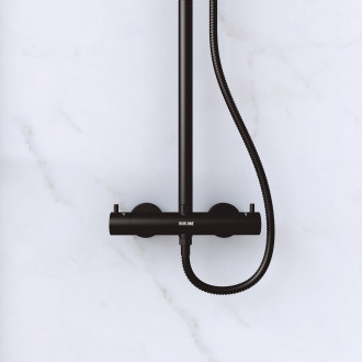 Pack porte coulissante noir mat + receveur blanc 120x80x204 cm et colonne de douche thermostatique Aurlane - PACF301
