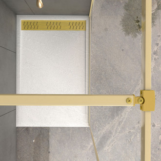 Paroi de douche 120x200cm + grille finition or brossé + receveur blanc effet pierre 120x90x4cm Aurlane - PACF415