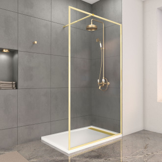 Paroi de douche 120x200cm + grille finition or doré brossé + receveur 120x80x4cm - Couleur receveur au choix
