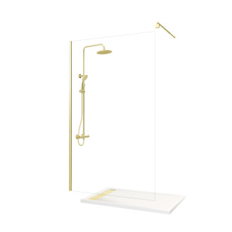 Pack paroi 120x200 + bras + receveur linéaire acrylique 80x120 + colonne thermostatique - or brossé Aurlane - PACF447 Pack paroi 120x200 + bras + receveur linéaire acrylique 80x120 + colonne thermostatique - or brossé Aurlane - PACF447