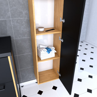 Colonne de salle de bain chêne brun 30x35x150 cm avec 2 portes et poignées noir mat - structura p092 Aurlane - PACM092