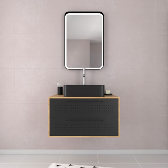 Pack meuble de salle de bain 53x45x80cm caisson 2 tiroirs + vasque rectangulaire noir mat - uby 80 Aurlane - PACM265