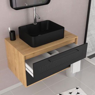 Pack meuble de salle de bain caisson 2 tiroirs + vasque rectangulaire + miroir - uby 80cm Aurlane - PACM266