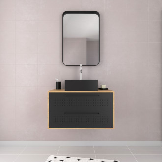 Pack meuble de salle de bain caisson 2 tiroirs + vasque carrée + miroir - uby 80cm Aurlane - PACM272
