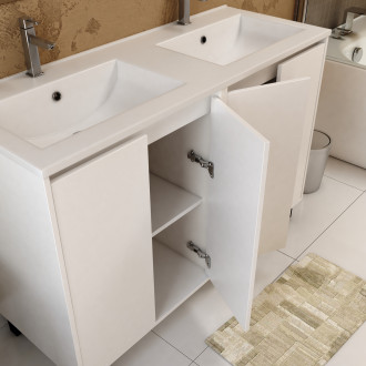 Meuble salle de bains 120 cm laqué blanc 4 portes, vasque, miroirs 60x80 et réglettes led - xenos Aurlane - PACM633