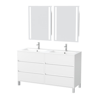 Meuble salle de bains 120 cm laqué blanc 6 tiroirs, vasque, miroirs 60x80 à leds intégrées - xenos Aurlane - PACM642