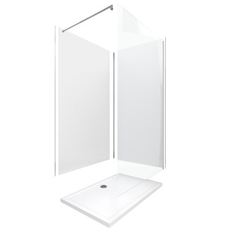 Pack panneau wall'it blan 90 et panneau wall'it blanc 120 + receveur whiteness ii + paroi en verre trempé black + barre de fixation chrome. Aurlane - PACP018