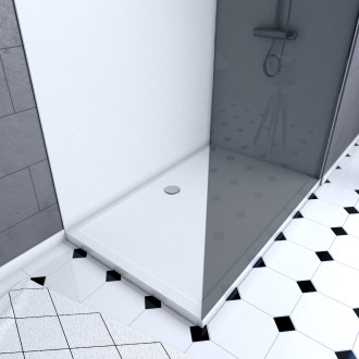 Pack panneau wall'it blanc 90 et panneau wall'it blanc 120 + receveur whiteness ii 120 + paroi en verre trempé fumé dark + barre de fixation. Aurlane - PACP022