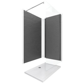 Pack panneau mural stone'it ardoise 90 + panneau mural stone'it ardoise 120 + paroi de douche + receveur + barre de fixation Aurlane - PACP066