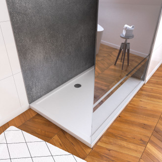 Pack panneau mural stone'it silver grey 90 + panneau mural stone'it silver grey 120 + paroi de douche + receveur + barre de fixation Aurlane - PACP093
