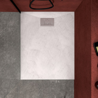 Pack receveur blanc effet pierre 100x80 cm et grille décor linéaire en inox - pack rock 2 Aurlane - PACR111